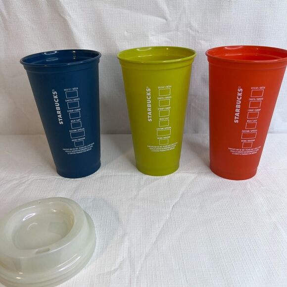 Starbucks Reusable Color Changing Cold Hot Plastic Cups Set of 3 w/ Coffee Lids - Picture 6 of 13